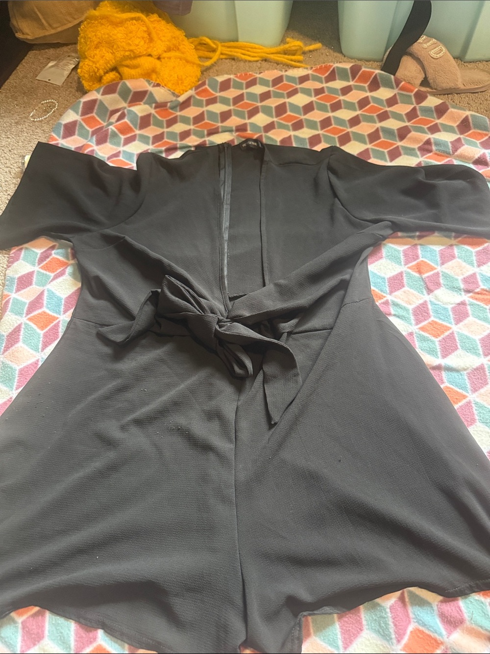 Womens Black Tie-Front Romper